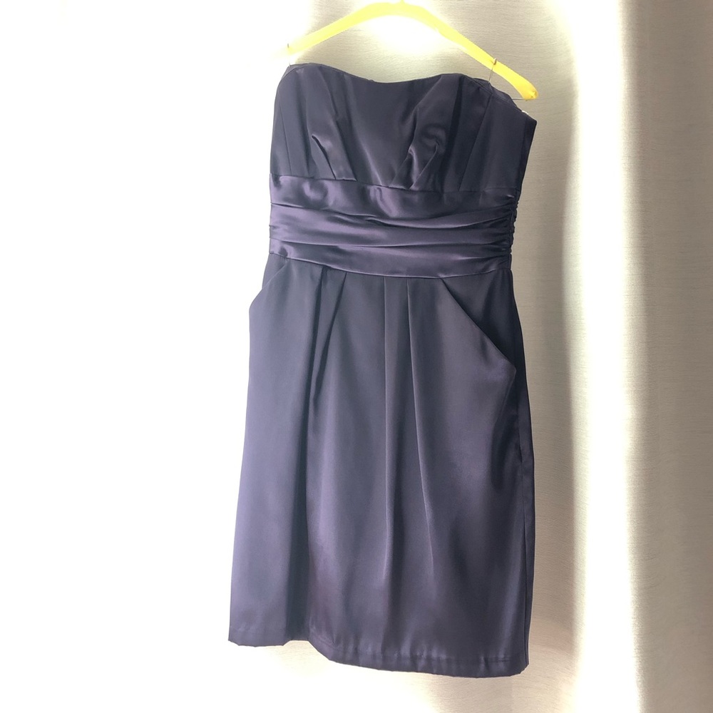 Dark purple strapless bridesmaid dress